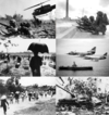 Clockwise, from top left: U.S. combat operations in Ia Đrăng, ARVN Rangers defending Saigon during t