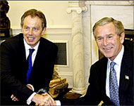 Critics say George Bush (R) and Tony Blair are 'war criminals'